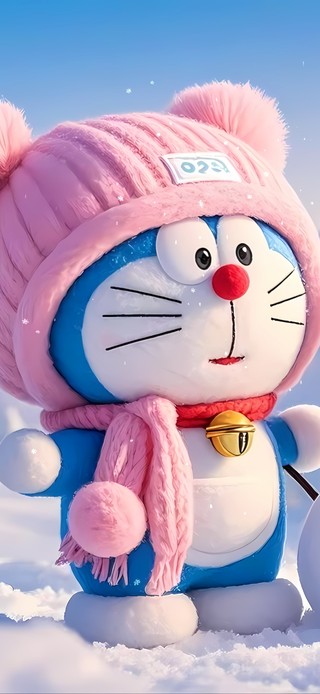 堆雪人的机器猫