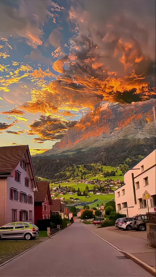 夕阳下的瑞士小镇