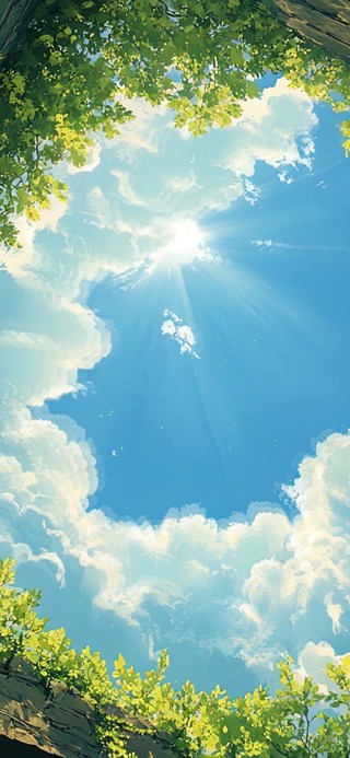 仰望绿色夏日晴空