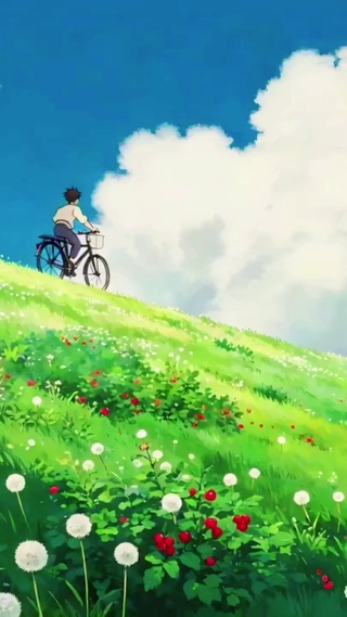 晴空草坡单骑少年