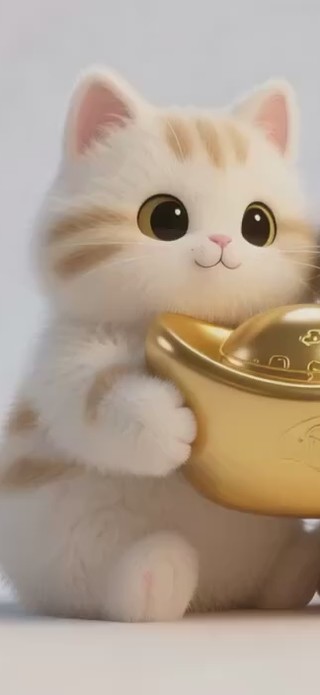 抱着元宝的猫咪