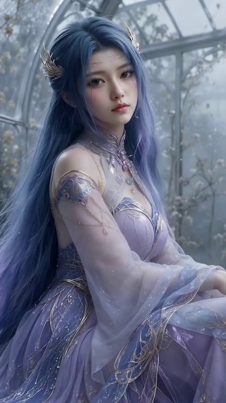 蓝紫长发古风唯美少女