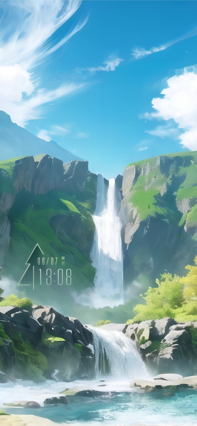 绿色治愈的森林瀑布