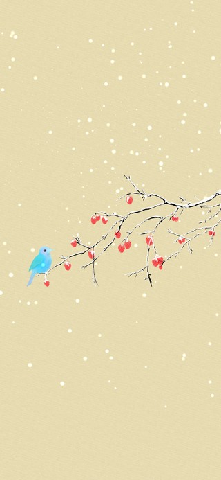 冬日下雪天 树枝上的小鸟