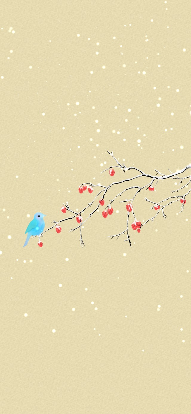 冬日下雪天 树枝上的小鸟