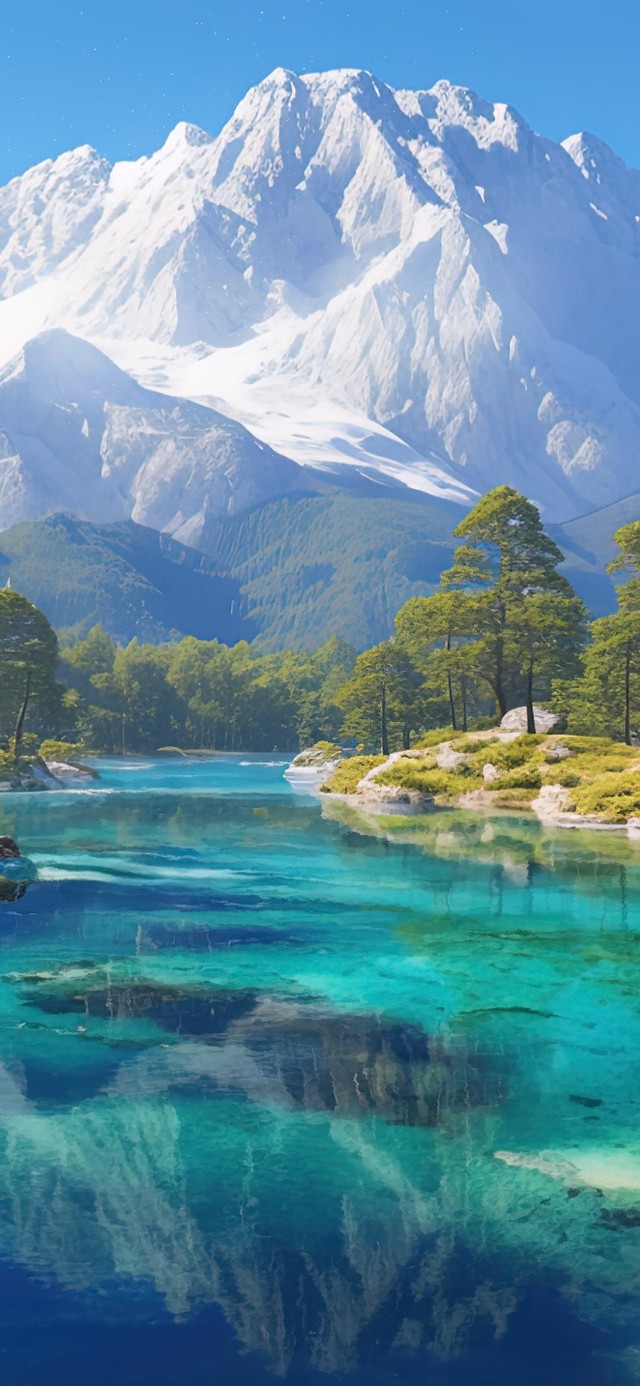 雪山脚下的清澈湖泊