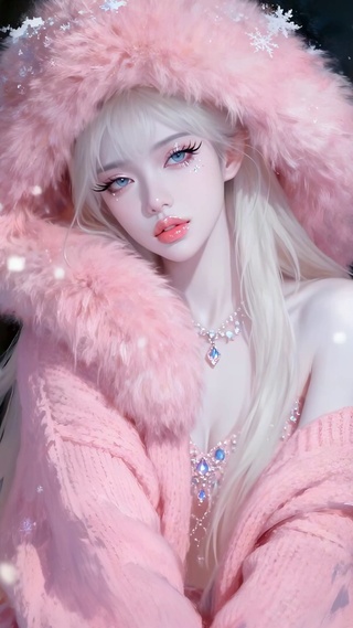 森林雪景粉色系美少女