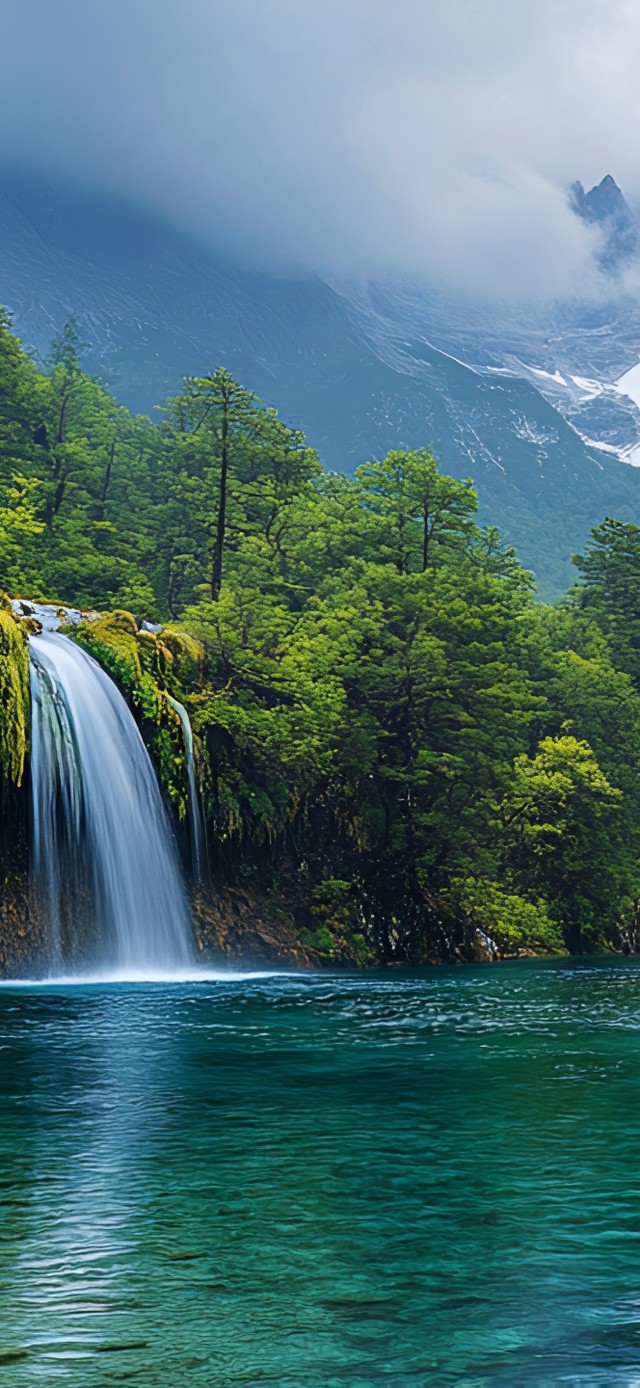 翡翠湖与银色瀑布