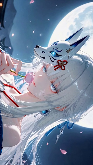 月下狐面银发二次元美少女