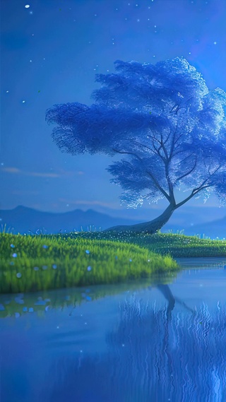 夜景星空树木河流