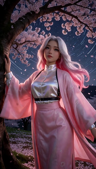 樱花树下粉红女郎