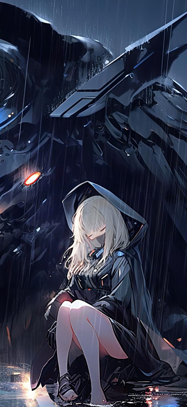 雨中守护少女的铁甲鹰