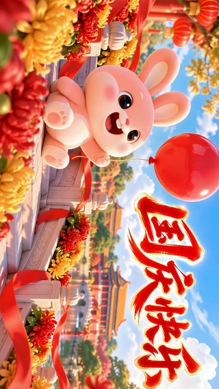 国庆快乐-萌兔喜庆壁纸