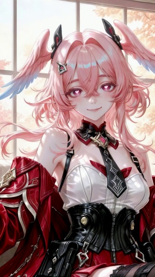 窗边粉发二次元美少女莉奈娅