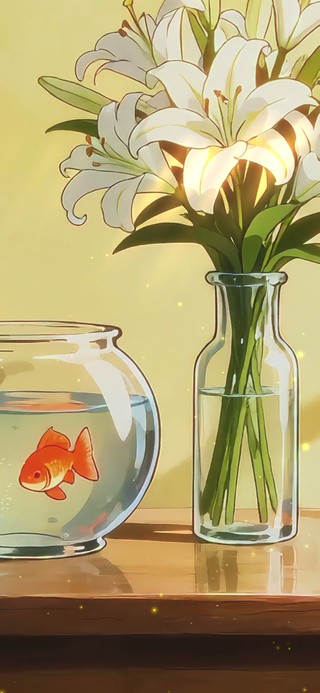 金鱼和百合花