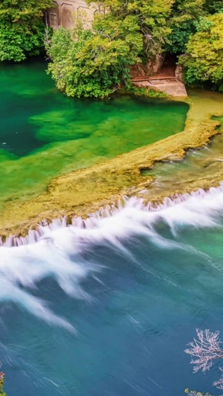 池塘风景，美景，瀑布