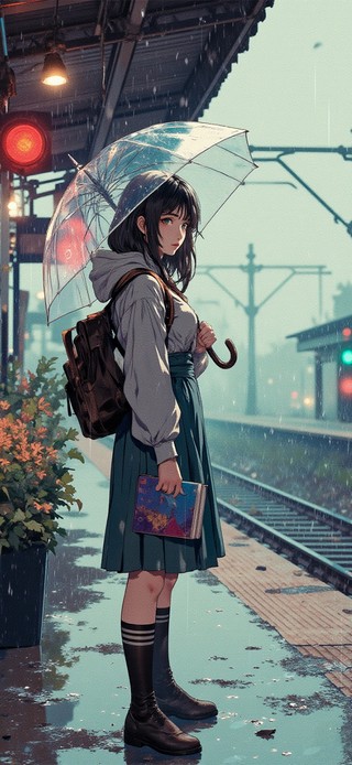 雨天车站少女