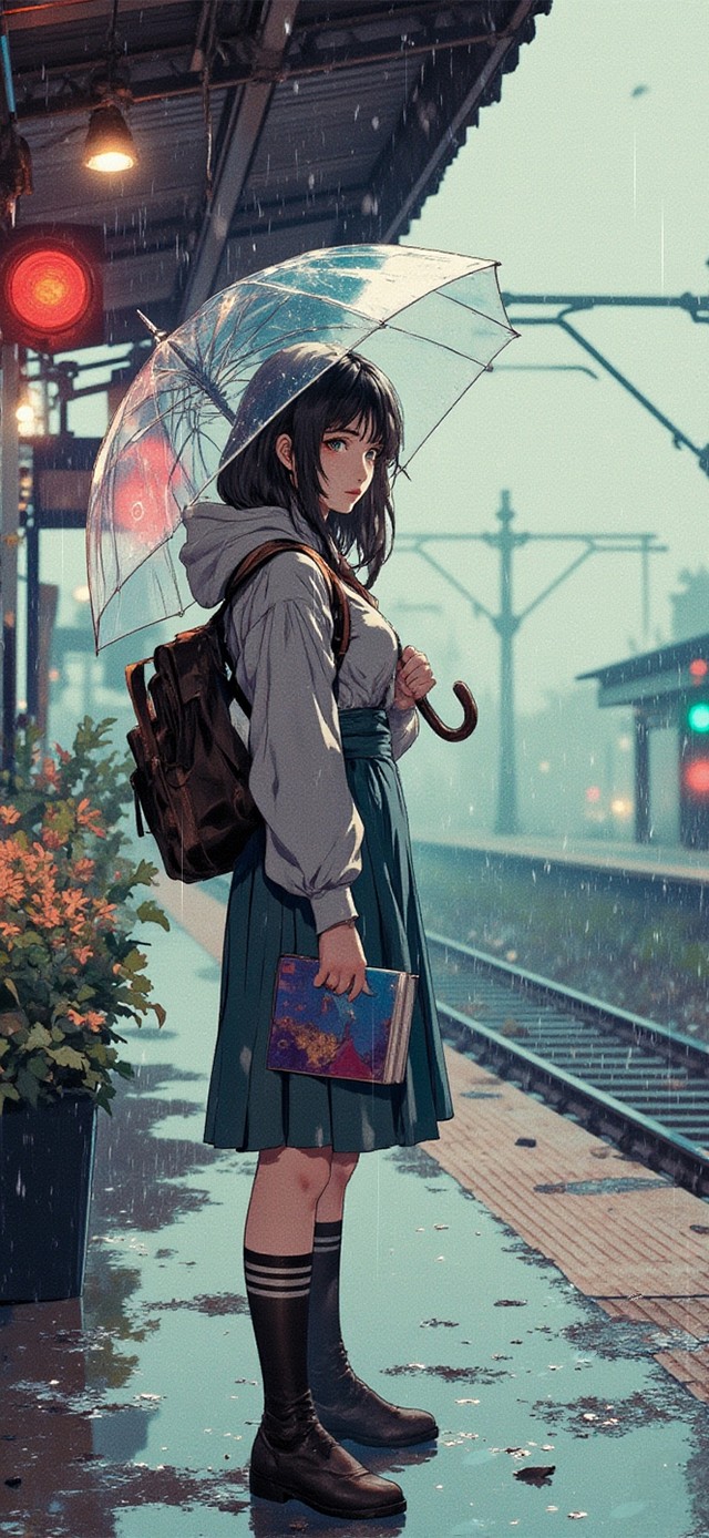 雨天车站少女