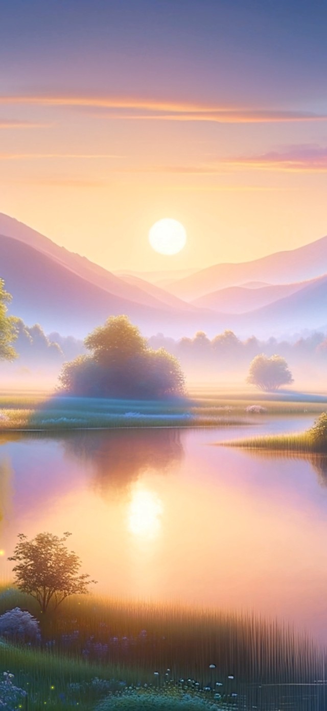 唯美高山湖泊日出