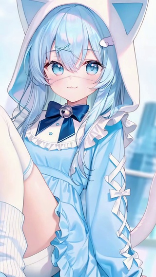 蓝发猫耳可爱二次元少女