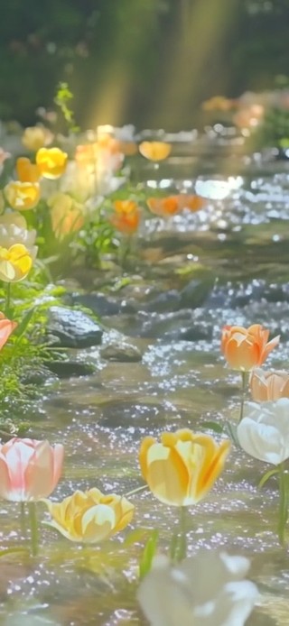 治愈微风溪水郁金香
