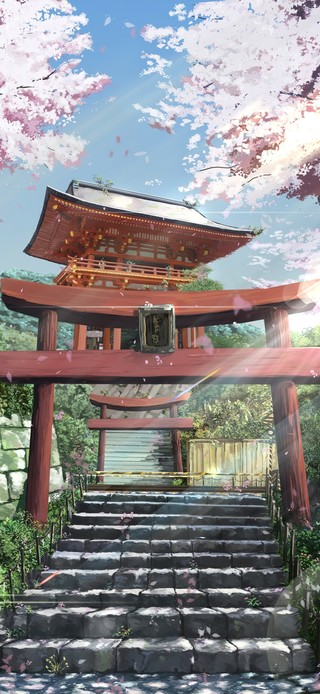 4K唯美日系-鸟居樱花阶梯