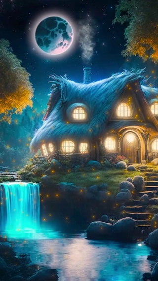 梦幻夜晚安静小屋