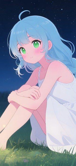 草地抓萤火虫女孩