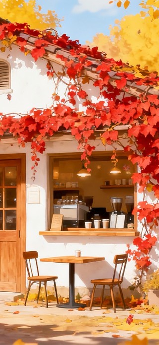 秋日爬山虎咖啡店
