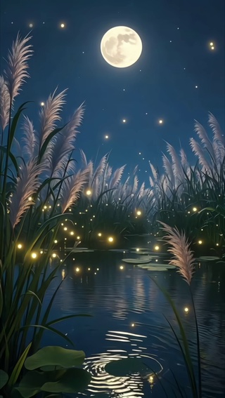 月光下的芦苇