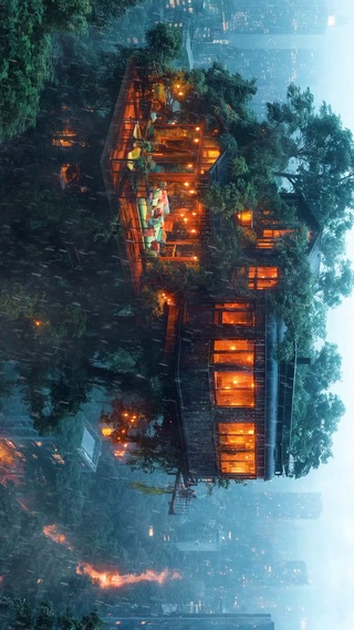 赛博朋克雨中城市