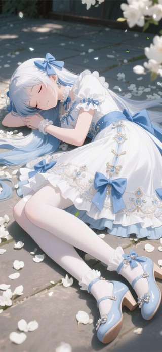 樱花树下午睡少女