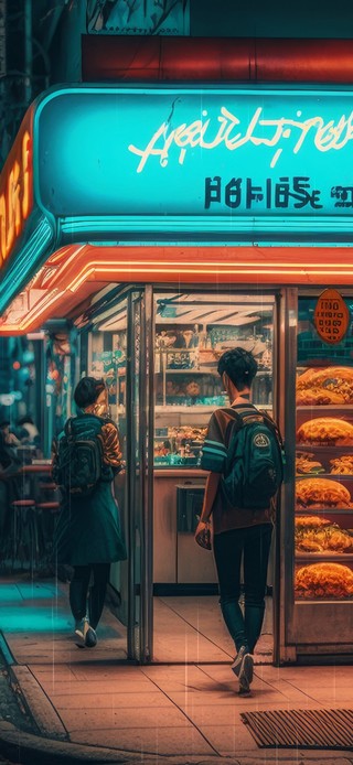 治愈夜晚的雨天城市面包店