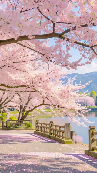湖岸春日樱花路