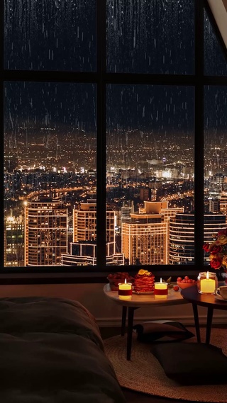 雨天城市夜景书房