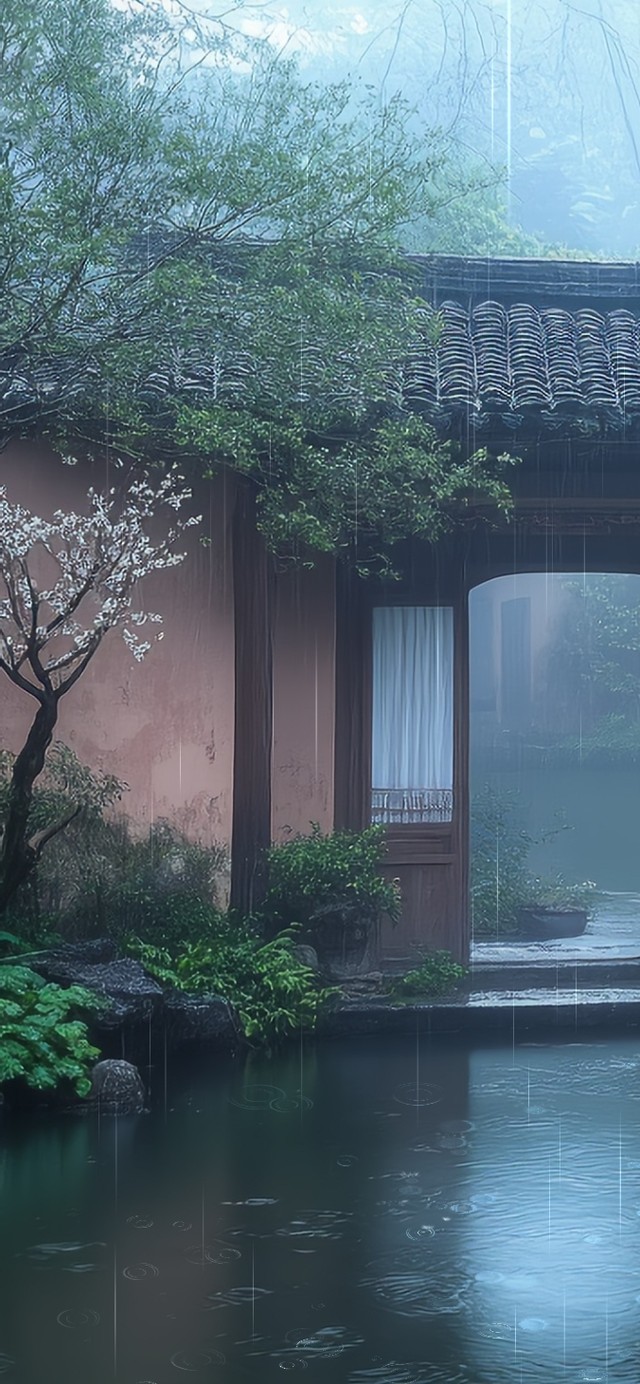 下雨的庭院