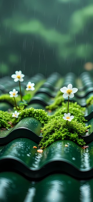 雨天屋顶小花