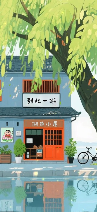 湖边清新小屋