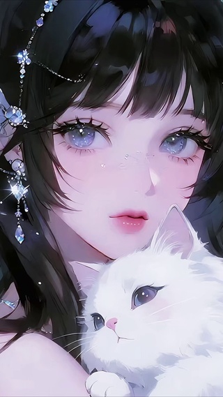 少女怀中撒娇的猫