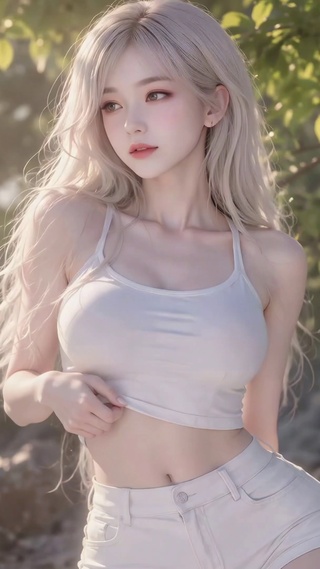 阳光下的林间清纯美少女