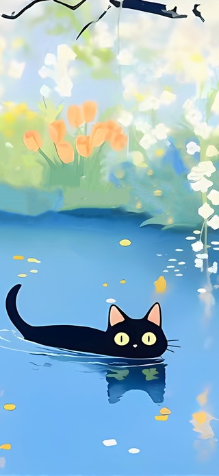 春天吃池塘猫咪