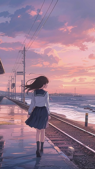 海边车站女孩