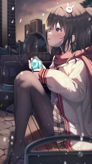 夜晚长椅少女