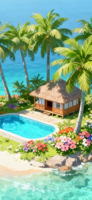 海岛棕榈树小屋