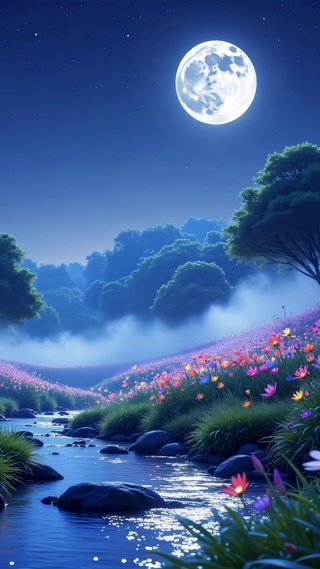 护眼夜景山水