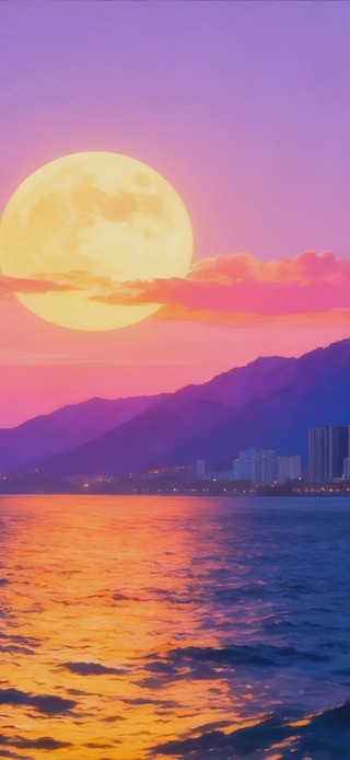 夕阳海景城市风光