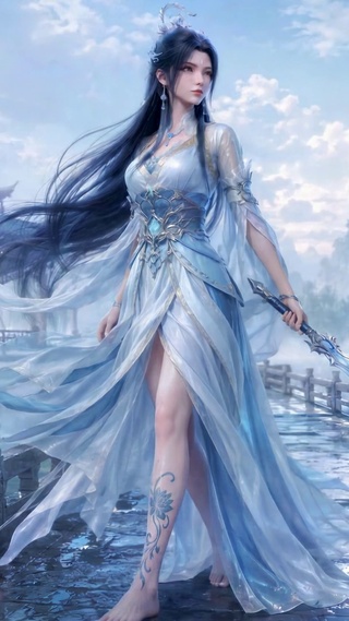 古风荷塘持剑清冷女神