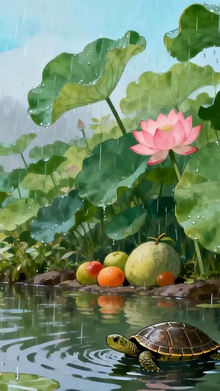 护眼雨天荷叶