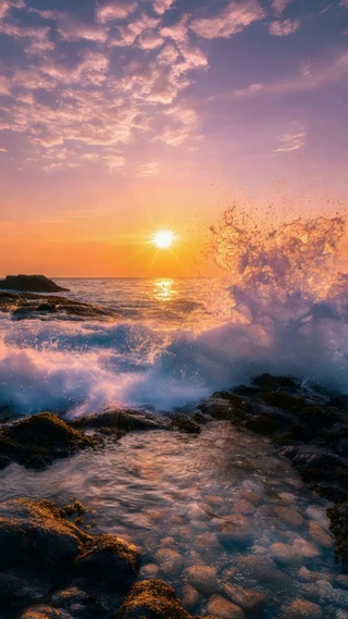 礁石与落日的私语