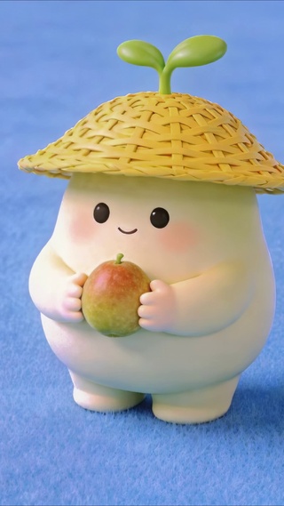 可爱草帽豆芽团子抱苹果